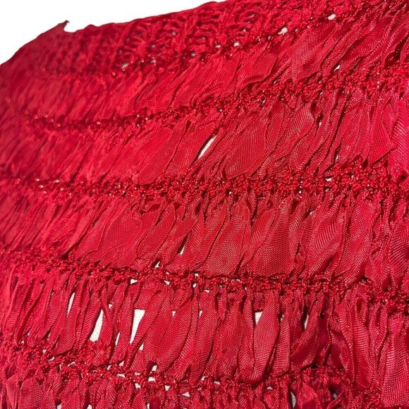 Vintage Womens Top Size Small Red Woven Ribbon Knit Stretch Boat Neck - Picture 7 of 8
